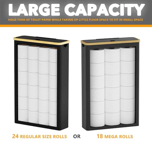 SpaceAid Extra Large Toilet Paper Storage with Lid, Hold up to 24 Regular Rolls or 18 Mega Rolls, Slim Toilet Paper Basket Holder Bin Container, Bathroom Accessories Organizer, Black