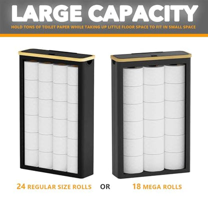 SpaceAid Extra Large Toilet Paper Storage with Lid, Hold up to 24 Regular Rolls or 18 Mega Rolls, Slim Toilet Paper Basket Holder Bin Container, Bathroom Accessories Organizer, Black