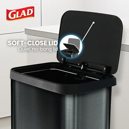 Glad Stainless Steel Trash Can with Clorox Odor Protection, 20 Gal, Pewter | Odor Protection | Large Metal Kitchen Garbage Bin w/ Soft Close Lid, Garbage Bag Rings, Step On Foot Pedal and Waste Bag Roll