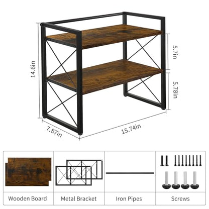Desktop Shelf Organizer, 2 Tier Office Shelves, Wood Desk Organizer Storage Rack and Freestanding Display Shelf for Office, Dormitory, Home