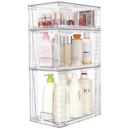 3 Pack Clear Stackable Storage Drawers,Easy to Ass... (Transparent | Acrylic)