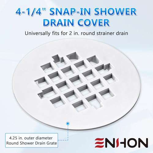 2 Pack 4-1/4 Snap in Shower Drain Cove White,PVC Plastic | Round Strainer Drain Grid, Bathroom Shower Grate Cap Replacement for Hair Catcher