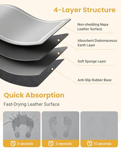 Soft Diatomaceous Earth Bath Mat, Quick Dry Bathroom Mats 2 Piece, Gray Super Absorbent Bath Mat Set, Washable Non Slip Bathroom Rugs, Stone Bath Mats Alternative, 15.74" x 23.62" Plus 15.74" x 47.2"