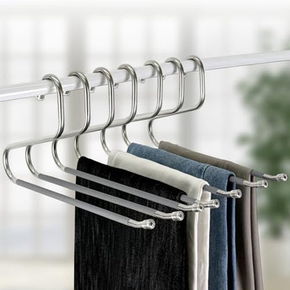 OLG 8mm Stainless Pants Hanger with V Hook and Reverse S, Non-Slip for Men Women -Heavy-Duty Trouser and Jeans Closet Organizer, Ganchos para Pantalones (10, Gray)