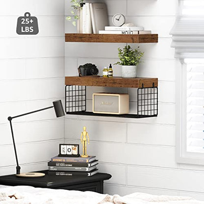 QEEIG Bathroom Shelves Over Toilet - Wall Mounted Floating Shelves Toilet Paper Storage Small Farmhouse Decor Shelf 16 inch Set of 2, Rustic Brown (019-BN2)