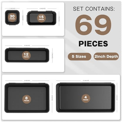 A-LuGei 【More Larger Size】 【69 PCS-5 Size】 Tool Box Organizer Tray Divider Set【Black】 Desk Drawer Organizer Bin, Garage Organization and Storage Toolbox for Rolling Tool Chest Cart Cabinet WorkBench