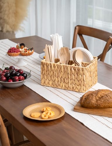 StorageWorks Wicker Silverware Caddy for Party, Rattan Utensil Holder | Hand-Woven Water Hyacinth Cutlery Basket for Countertop, Utensil Caddy for Parties, Silverware Organizer with Handle, 1-Pack