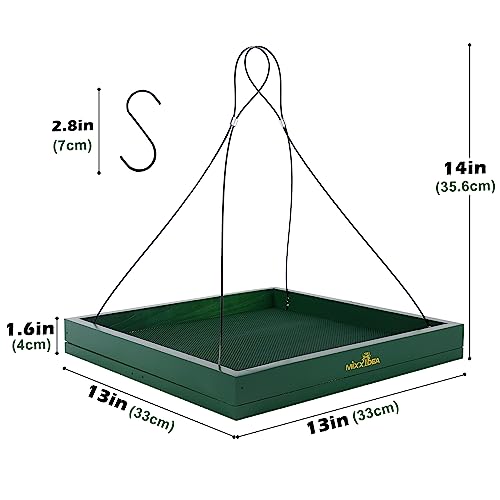 Bird Feeder Hanging Tray, Bird Feeders for Outdoors, Wooden Seed Tray Platform Mesh Seed Platform for Garden Yard Outside Decoration Attracting for Wild Birds (Green-1pk)