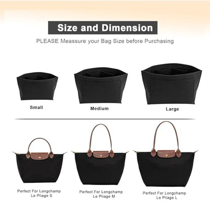 LOUKAYCCI Felt Purse Organizer Insert for Longchamp Le Pliage L Handbag Insert (Large, Black)
