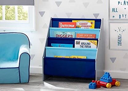 Delta Children Sling Book Rack Bookshelf for Kids - Easy-to-Reach Storage for Books, Magazines or Coloring Books - Ideal for Playrooms & Homeschooling, Grey/Blue