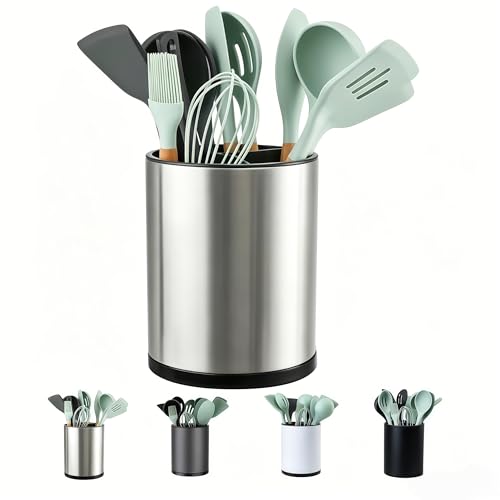 Kitchen Utensil Holder,Extra Large 360°Rotating Fo... (silvery | Stainless Steel)