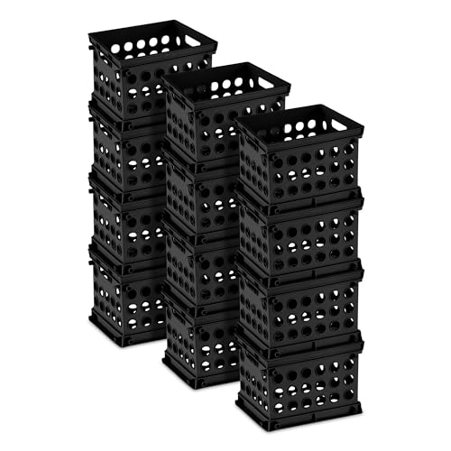 Sterilite Mini Crate, Stackable Storage Bin with Handles, Black, 12-Pack | Small Plastic Storage Containers, Open Top Organizer Bins for Home, Garage, Office, Classroom, Dorm, Desk & Crafts