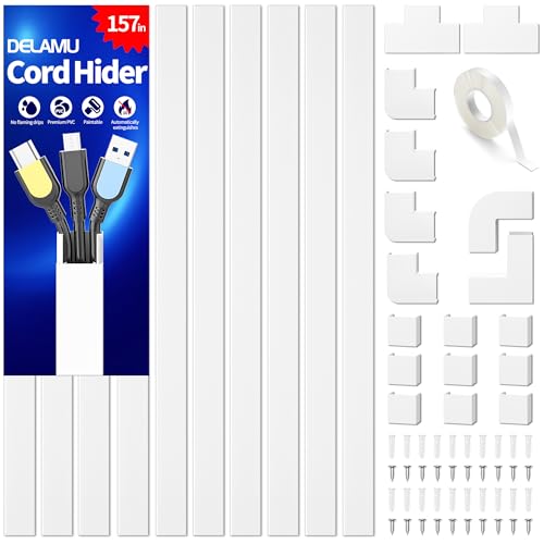 Cord Hider, 157in Wire Covers for Cords on Wall, P... (White)