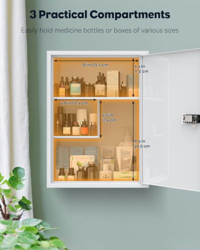 Uniclife Locking Medicine Cabinet, Medication Lock Cabinet with Code | wall mount medicine organizer, security lock with keys, sturdy steel construction, large capacity box for home, office&school