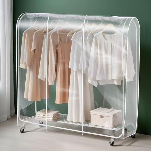 Clear Clothes Rack Cover 6Ft Garment Rack Cover Transparent Clothing Rack Cover With 2 Durable Zipper Waterproof Protector for Garment Rack (71"L x 20"W x 60"H, Rack Not Included)