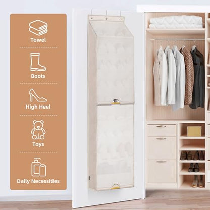 STORAGE MANIAC Over the Door Shoe Organizer with Curtain Dustproof Heavy-Duty Large Deep Pocket Hanging Shoe Organizer for Closet Dorm & Narrow Door Storage Shoe Holder Shoe Rack, 9-Shelf Beige 1 Pack