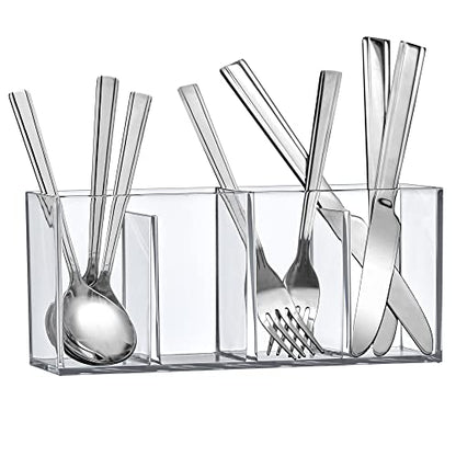 Glamour - Acrylic 4-Compartment Makeup Organizer, Transparent Plastic Makeup Brush Holder, Perfect Bathroom Vanity Storage Solution for Makeup Brushes, Eyebrow Pencils, and More