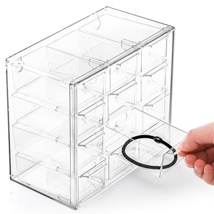 2 Pack Mini Desk Organizer with 12 Removable Drawers, Clear Plastic Desktop Drawer Organizer, Desk Craft Storage Box for DIY Crafts, Art Supply, Office, Cosmetic, Jewelry