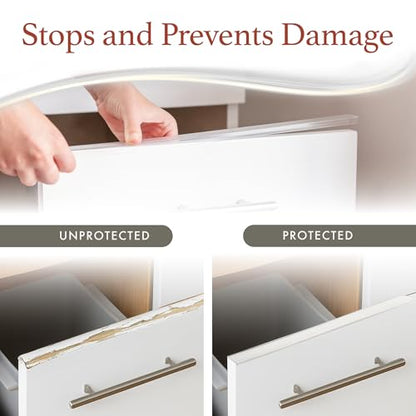 Slimline Cabinet Edge Protector - Prevents Chipping, Wear, Discoloration - Drawer Edge Guard, Bumper for Drawer - Easy Slip-On Installation - 3/4" Thick, 18" Length, White Pack of 4