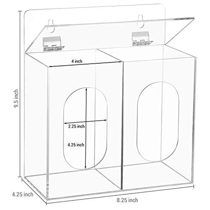 MyGift Premium Clear Acrylic Personal Face Mask Storage Box, Wall Mounted Disposable Glove Dispenser Container with 2 Compartments