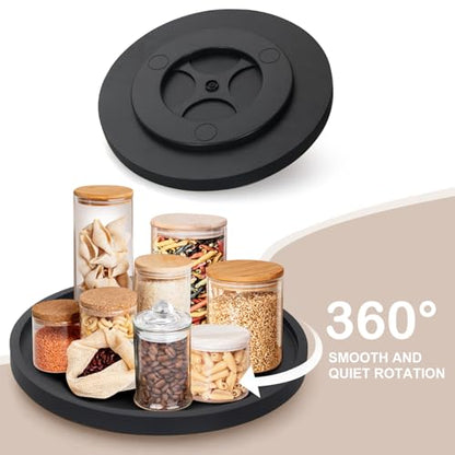 Wooden Lazy Susan for Table Top Organizer Round Tray Kitchen Counter Decor | 10" Small Black Wood Lazy Susan Turntable Cabinet Circle Rotating Bathroom Vanity Tray Coffee Bar Dining Table Accessories