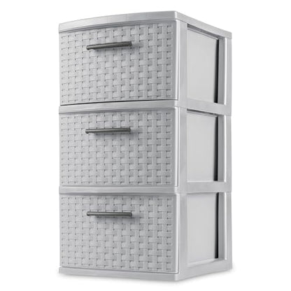 Sterilite 2-Pack 3-Drawer Weave Tower, Medium Storage Closet Organizer, Cement - Plastic Drawers and Containers for Bedroom, Cabinet, Clothes, Dresser, and Kitchen Pantry Organization