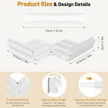 Fitted Bed Sheet Holders for Corners, Anti-Slip Lock Clips Keep Sheets Firm & Tight, Patent Design Adjustable Angle for Mattress Topper Pad of Home Hospital Hotel, Easy Installation, New Year's Gift