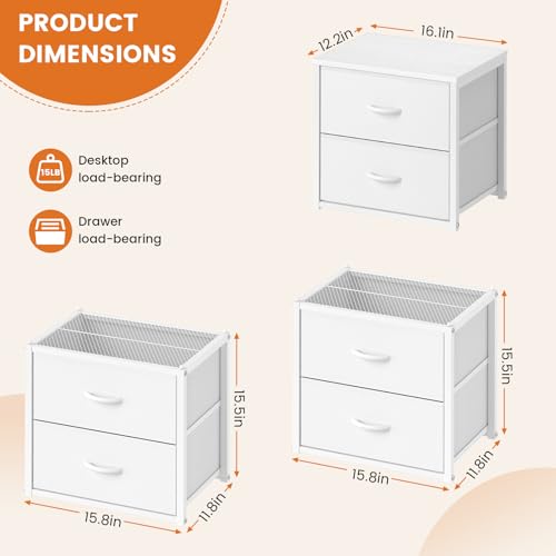 3-Pack Stackable Storage Drawers (6 Drawers Total), White Closet Organizer for Clothes, Stackable Drawer Dresser for Closet, Stackable Drawers for Bedroom, Living Room, Pantry, Under Bed