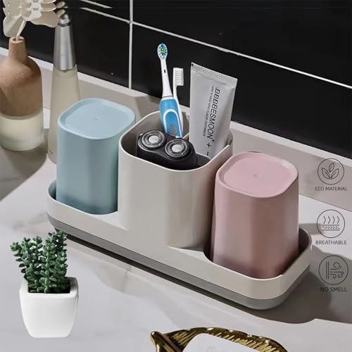 Toothbrush Holder for Bathroom, Kids Toothbrush Holder with Cups, Electric Toothbrush Holder for Bathroom Decor, Kids Bathroom Accessories Set with Toothpaste Holder, Pink & Blue