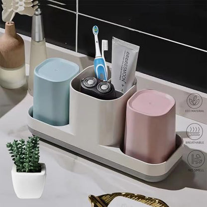 Toothbrush Holder for Bathroom, Kids Toothbrush Holder with Cups, Electric Toothbrush Holder for Bathroom Decor, Kids Bathroom Accessories Set with Toothpaste Holder, Pink & Blue