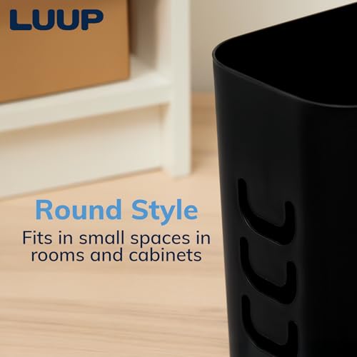 STORi Luup Trash Can (Black) - Reuse Grocery Bags - Plastic Garbage Container for Bathroom, Vanity, Laundry Room, Kitchen, Office, Garage - 2.5 Gallon Wastebasket with Hooks to Secure Trash Bags