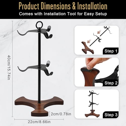 Coffee Mug Tree,Solid Wood Base Y Shape 6 Iron Hooks | Squeeze Free Angled,Space Saving Mug Stand,Effortless Setup,Elegant Decor For Kitchen And Coffee Bar Accessories