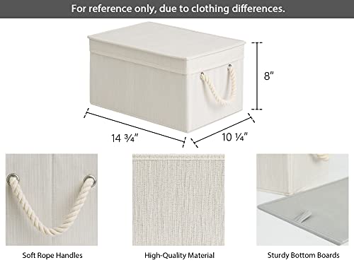 StorageWorks Storage Bins with Lids, Decorative Storage Boxes with Soft Rope Handles, Foldable Stackable Storage Baskets for Closet, Shelves, 3-Pack, Ivory and White, Large