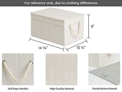 StorageWorks Storage Bins with Lids, Decorative Storage Boxes with Soft Rope Handles, Foldable Stackable Storage Baskets for Closet, Shelves, 3-Pack, Ivory and White, Large