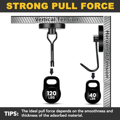 Black Magnetic Hooks Heavy Duty 120LB+ Swivel Strong Magnet Hook | Neodymium Hook Magnets for Hanging Home Workplace Metal Door Office and Garage