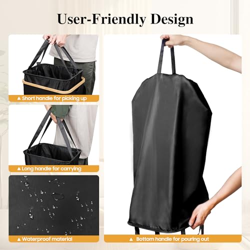 Foluck 100L Laundry Hamper with Lid Removable Bag and Bamboo Handles | Waterproof Self-locking Inner Bag, 3 Different Handles, 600D Cationic Cloth, for Dorm Bedroom Bathroom