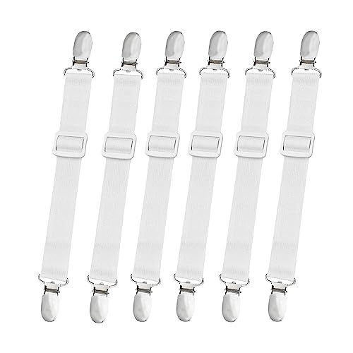 10 pcs Adjustable Bed Sheet Straps,Bed Sheet Clips, Elastic Bed Fitted Sheet Holder from 14 to 47 Inch,Couch/Sofa Cover Straps,Sheet Fastener Suspenders,Fitted Sheet Straps Clips,White