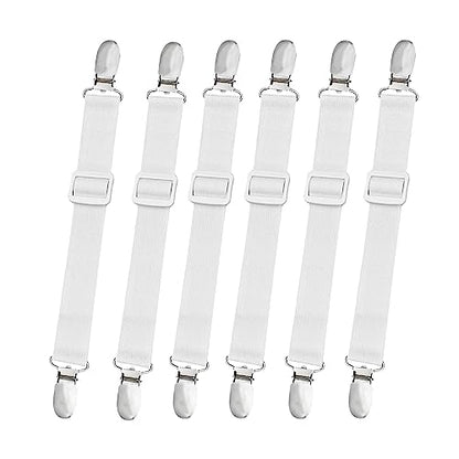 10 pcs Adjustable Bed Sheet Straps,Bed Sheet Clips, Elastic Bed Fitted Sheet Holder from 14 to 47 Inch,Couch/Sofa Cover Straps,Sheet Fastener Suspenders,Fitted Sheet Straps Clips,White