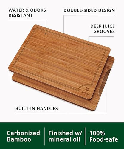 ROYAL CRAFT WOOD Wooden Cutting Boards for Kitchen Appliances - Non Toxic Bamboo Wood Cutting Board Set with Deep Juice Groove, Side Handles, Charcuterie & Butcher Block for Meat, Meal Prep & Serving
