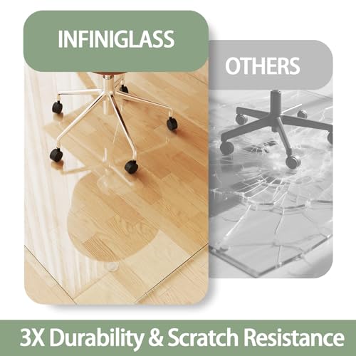 Tempered Glass Chair Mat for Carpet 55"x46", Floor Protector | Ultra Clear Office Chair Mat for Hardwood Floors & Carpets, Heavy Duty 0.2" Scratch-Resistant Surface with Non-Slip Pads