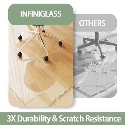 Tempered Glass Chair Mat for Carpet 55"x46", Floor Protector | Ultra Clear Office Chair Mat for Hardwood Floors & Carpets, Heavy Duty 0.2" Scratch-Resistant Surface with Non-Slip Pads