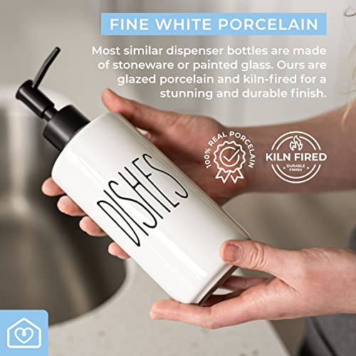 Porcelain 16oz Kitchen Soap Dispenser. Detergent Dispenser or Dish Soap Dispenser for Kitchen Sink. White Soap Dispenser, Modern Farmhouse Decor Dish Soap Pump for Kitchen Organization