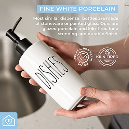 Porcelain 16oz Kitchen Soap Dispenser. Detergent Dispenser or Dish Soap Dispenser for Kitchen Sink. White Soap Dispenser, Modern Farmhouse Decor Dish Soap Pump for Kitchen Organization