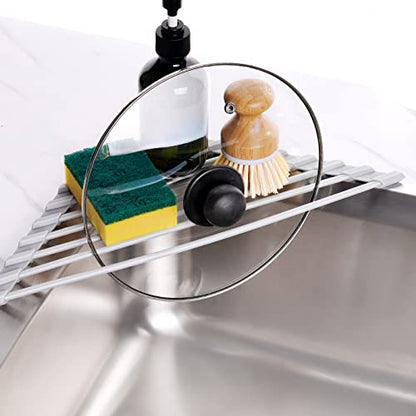 Tomorotec Triangle Roll Up Dish Drying Rack with Silicone Coating, Gray | 304 Stainless Steel with BPA-Free Silicone, Triangle Design Maximizes Sink Corner Space, Fits Compact Kitchens And RVs