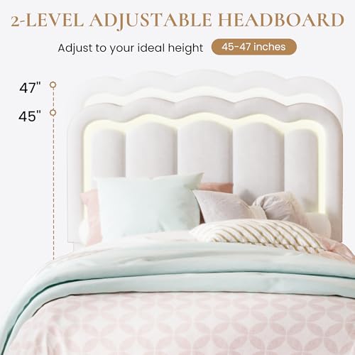SHA CERLIN Twin Size Bed Frame with LED Lights and Storage Drawer, White