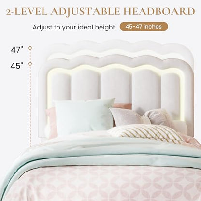 SHA CERLIN Twin Size Bed Frame with LED Lights and Storage Drawer, White