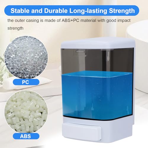 Soap Dispenser Wall Mount, 33.8oz/1000ml Commercial Manual Soap Dispenser Wall Mounted for Bathroom Kitchen Hotel, Liquid Containers Shampoo Plastic | Shower Room Dispenser Soap Pump, Visual Window, Easy Soap Replacement
