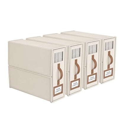 4 Pack Foldable Bed Sheets Set Organizers and Storage(King & Queen Size),Linen Fabric Closet Organizers with Window,Folding Bedding Storage Box for Bedsheets and Pillow Cube Organizer-Beige