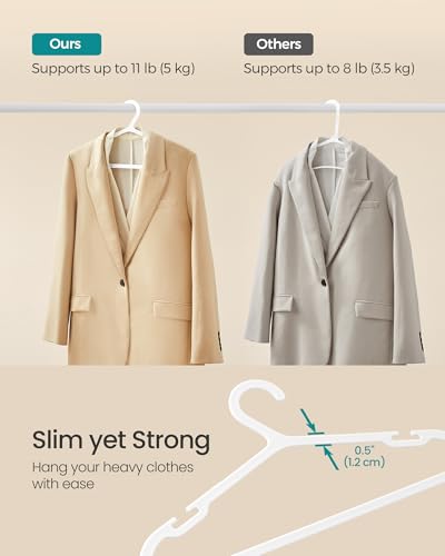 SONGMICS Clothes Hangers, Pack of 50, Plastic Hangers, with Wide Shoulder Notches, Space-Saving Coat Hangers, 16.4 Inches Wide, for Closet, Cloud White UCRP010W01