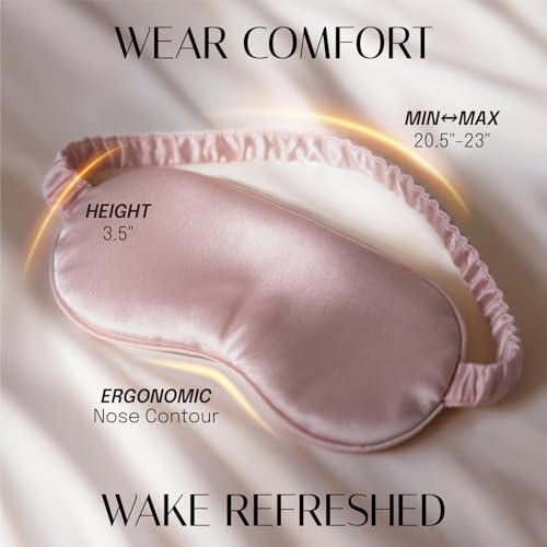 Silk Sleep Mask Eye Mask Blindfold with Double Layer Silk Filling and Elastic Strap for Full Night's Sleep, Travel and Nap, Eye Cover Eyeshade with Luxury Bag and Ear Plugs by OLESILK (Dark Pink)